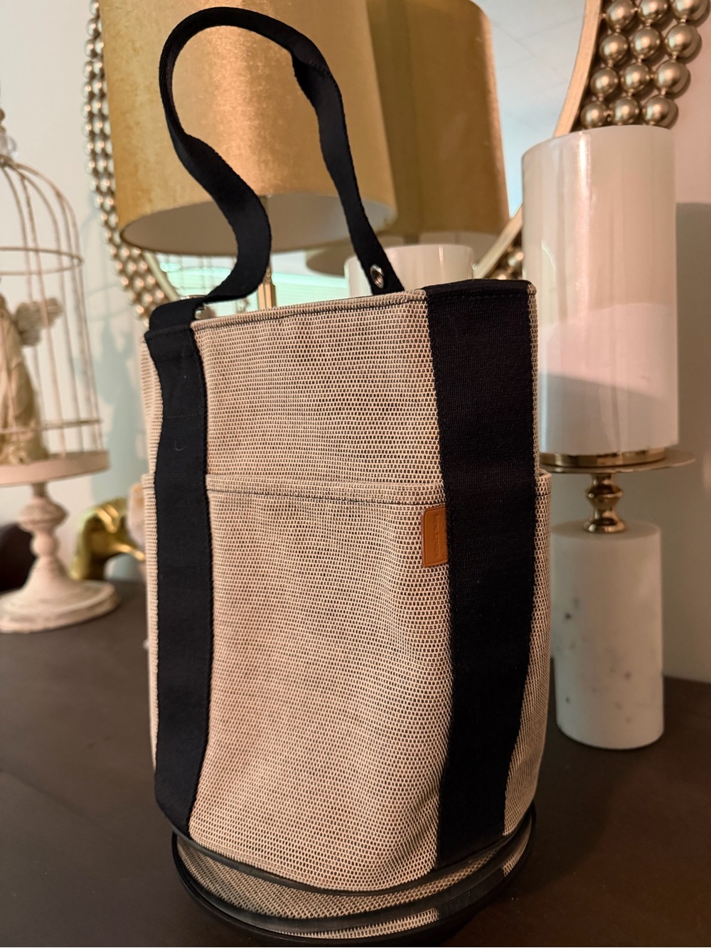 Hermes Black Interior Canvas Handbag